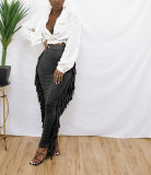 Long skirt with fringes on both sides M6538