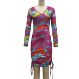 Sexy fashion tie-dye printed V-neck women's dress SMR10313