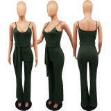 Solid color V-body wide-leg collar rompers M6560