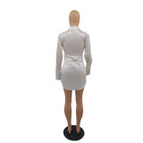 Temperament shiny lace-up shirt dress M6537