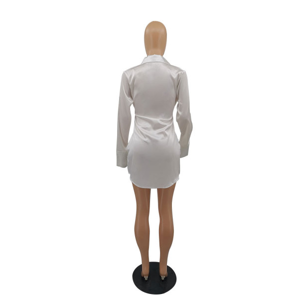 Temperament shiny lace-up shirt dress M6537