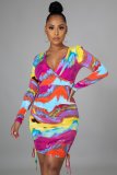 Sexy fashion tie-dye printed V-neck women's dress SMR10313