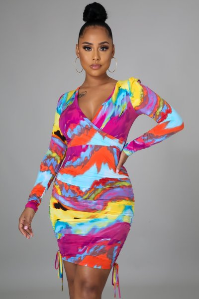 Sexy fashion tie-dye printed V-neck women's dress SMR10313