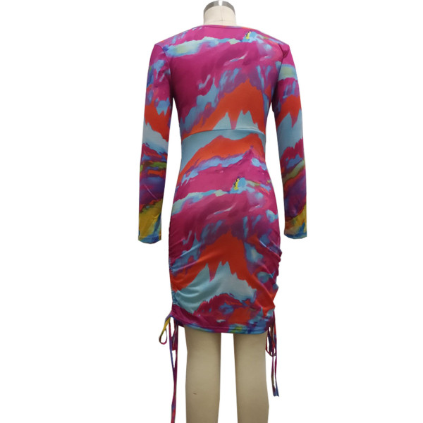 Sexy fashion tie-dye printed V-neck women's dress SMR10313