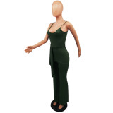 Solid color V-body wide-leg collar rompers M6560