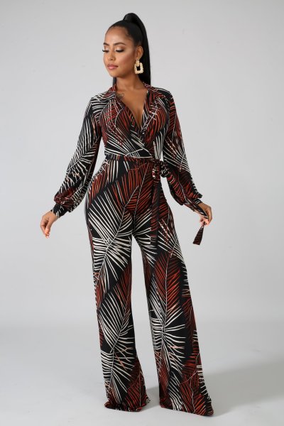 Fashion digital printing V-neck women's jumpsuit SMR10324 