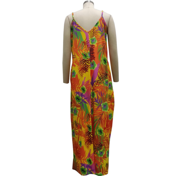 Fashion summer loose sleeveless V-neck strap dress SMR10468