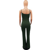 Solid color V-body wide-leg collar rompers M6560