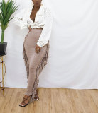 Long skirt with fringes on both sides M6538