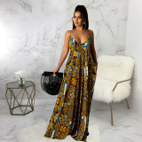 Loose sleeveless V-neck strap print dress SMR10300