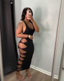 Sexy solid color skirt with knotted holes M6533