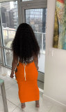 Sexy solid color skirt with knotted holes M6533