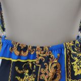 Loose sleeveless V-neck strap print dress SMR10300