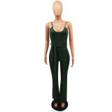 Solid color V-body wide-leg collar rompers M6560