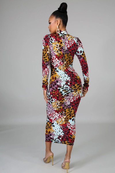 Fashionable Digital Printed Slim Women's One-piece Dress SMR10443 