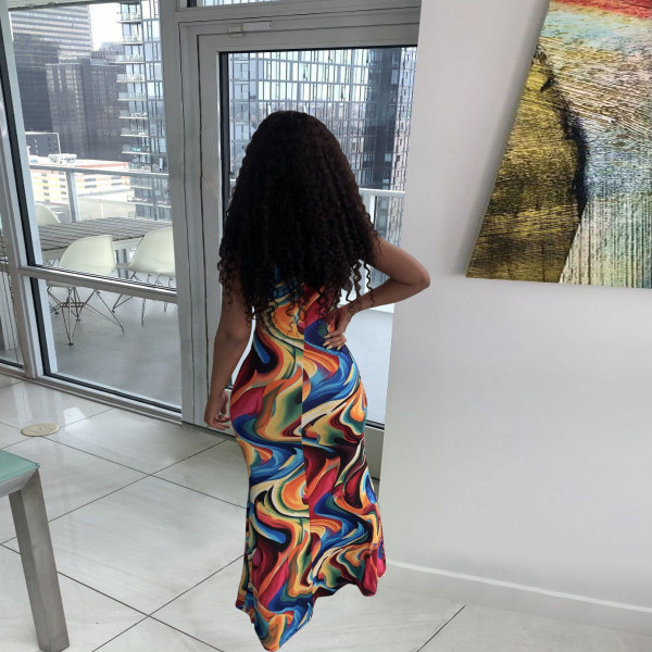 Printed wave pattern tank top dress M6536
