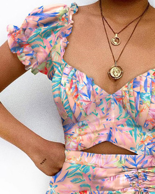 New women's printed pleated dress LZS1270B