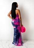 Fashion tie-dye printed halterneck dress SMR10286