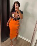Sexy solid color skirt with knotted holes M6533