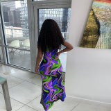 Printed wave pattern tank top dress M6536