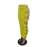Sexy solid color skirt with knotted holes M6533