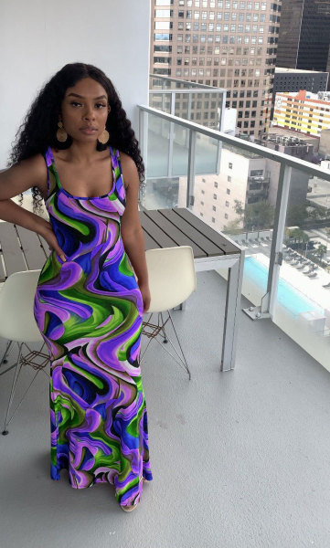 Printed wave pattern tank top dress M6536