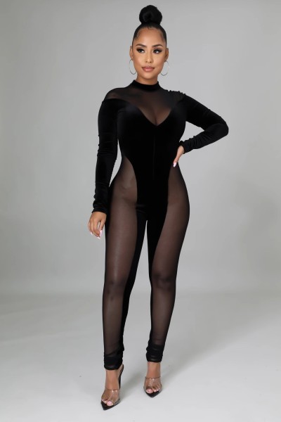 Fashion night show stretch mesh women's jumpsuit SMR10078 