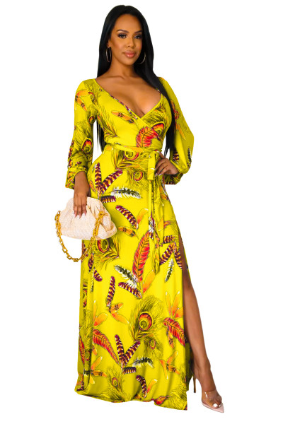 Fashion Digital Printed V-Neck Dress SMR10279