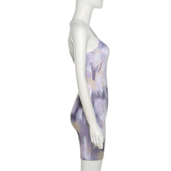 New colorful tie-dye printing sexy open back suspender jumpsuit K21Q02465