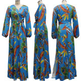 Fashion Digital Printed V-Neck Dress SMR10279