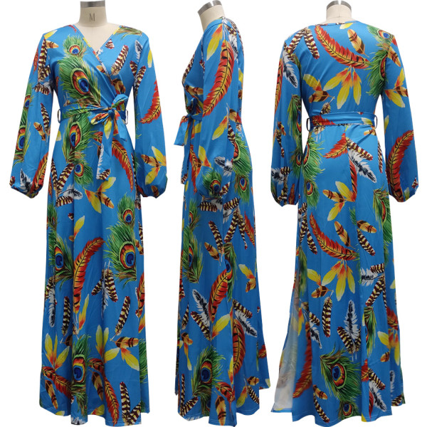 Fashion Digital Printed V-Neck Dress SMR10279
