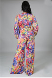 Fashion digital printing long-sleeved V-neck jumpsuit SMR10289