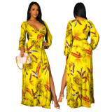 Fashion Digital Printed V-Neck Dress SMR10279