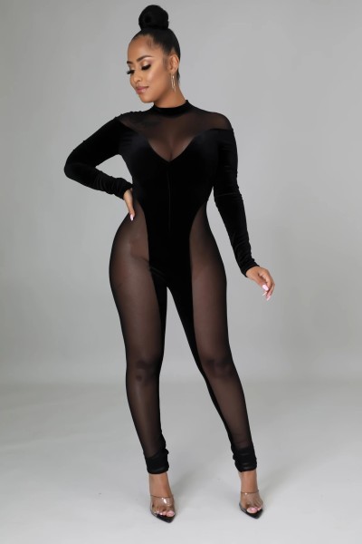 Fashion night show stretch mesh women's jumpsuit SMR10078 