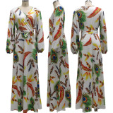 Fashion Digital Printed V-Neck Dress SMR10279