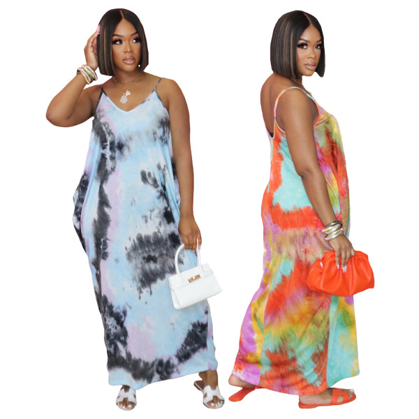 Casual Fashion Loose Sleeveless V-Neck Sling Dress SMR10208