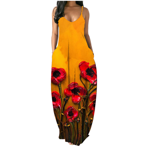 Casual Fashion Summer Loose Sleeveless V-Neck Sling Dress SMR10233