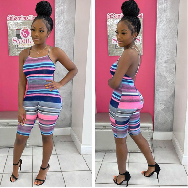 New colorful tie-dye printing sexy open back suspender jumpsuit K21Q02465