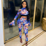 Fashion net yarn printing splicing suit two-piece suit SMR10141