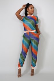Casual fashion digital printing sports suit two-piece suit SMR10330