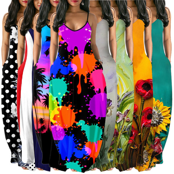 Casual Fashion Summer Loose Sleeveless V-Neck Sling Dress SMR10233