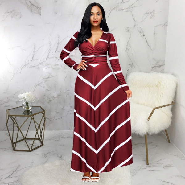 Fashion digital printing women's V-neck dress SMR10034