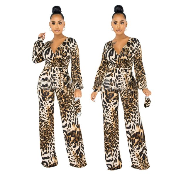 Sexy fashion digital printing long-sleeved V-neck jumpsuit SMR10160