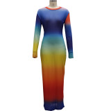 Fashion nightclub high stretch mesh printed dress SMR10222