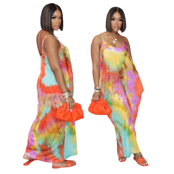 Casual Fashion Loose Sleeveless V-Neck Sling Dress SMR10208