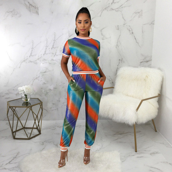 Casual fashion digital printing sports suit two-piece suit SMR10330