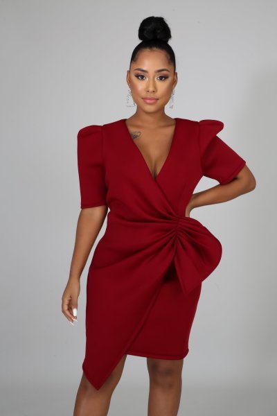 Sexy fashion solid color white collar women's V-neck dress SMR10190