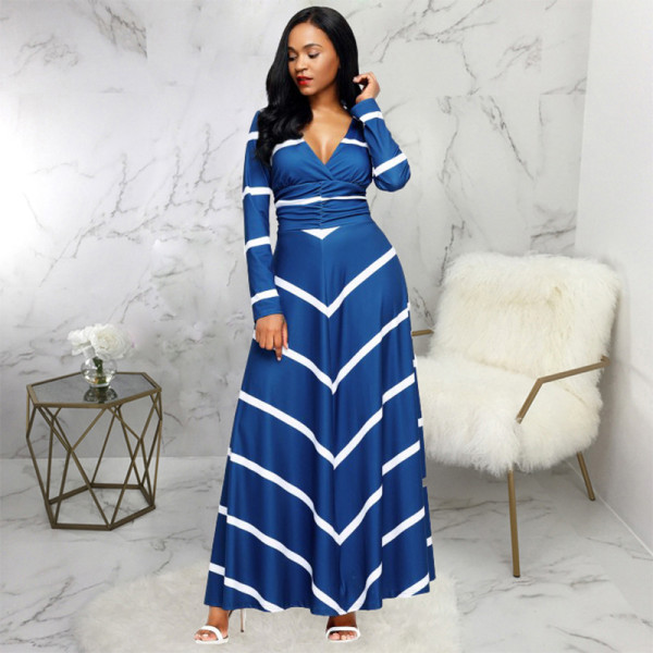 Fashion digital printing women's V-neck dress SMR10034