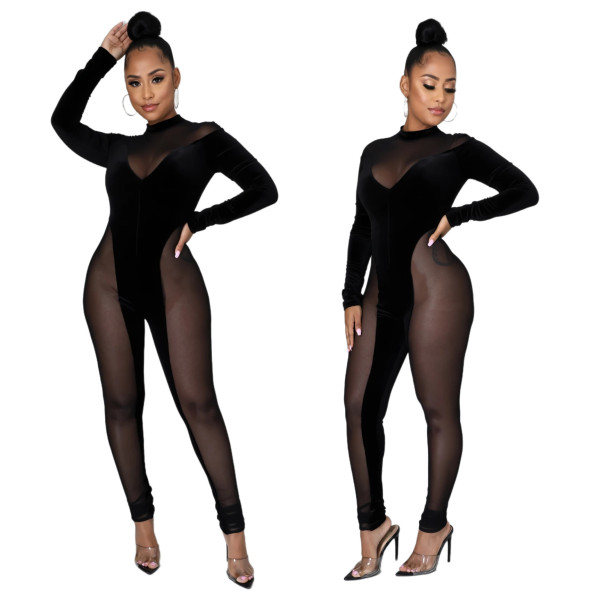 Fashion night show stretch mesh women's jumpsuit SMR10078 