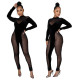 Fashion night show stretch mesh women's jumpsuit SMR10078 